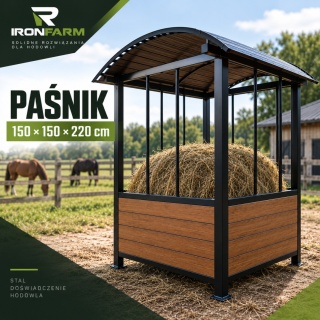 Paśnik dla koni na belę siana 150x150x220 cm z dachem – deski kompozytowe