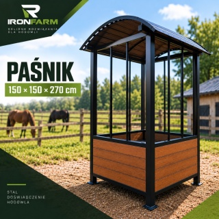 Paśnik dla koni na belę siana 150x150x270cm z dachem – deski kompozytowe