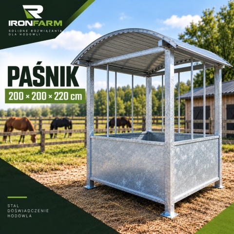 Paśnik dla koni na belę siana 200x200x220 cm z dachem – OCYNKOWANE
