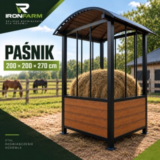 Paśnik dla koni na belę siana 200x200x270 cm z dachem – deski kompozytowe