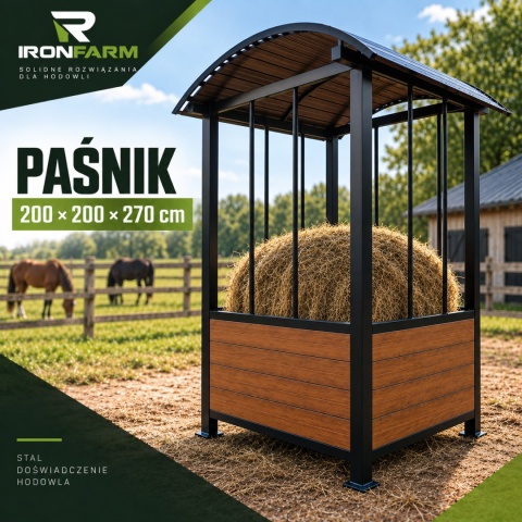 Paśnik dla koni na belę siana 200x200x270 cm z dachem – deski kompozytowe