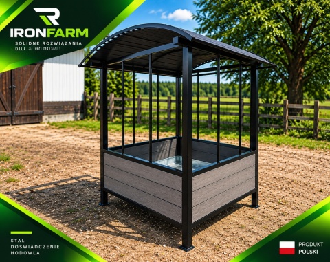 Paśnik dla koni na belę siana 200x200x270 cm z dachem – deski kompozytowe